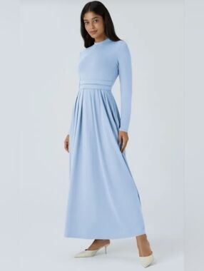 Long-Sleeve Light Blue Maxi Dress